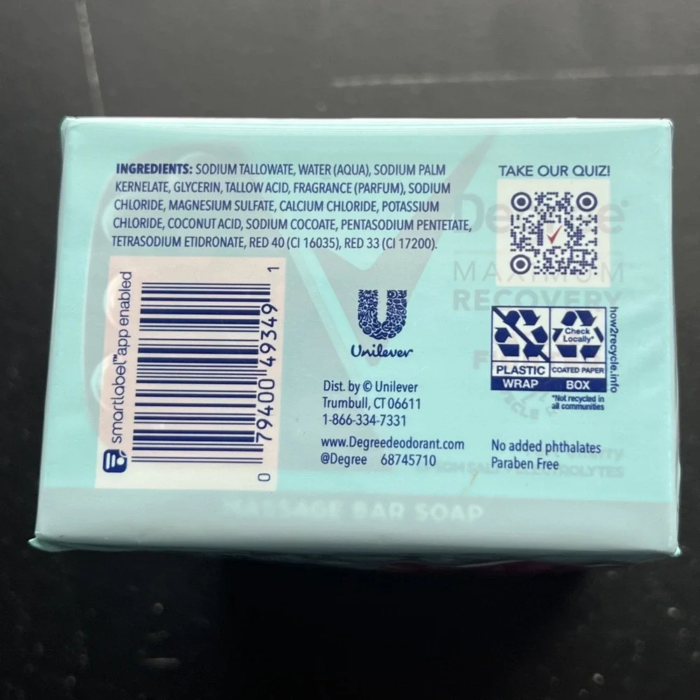 Degree Maximum Recovery Tart Cherry Massage Bar Soap 4 Pack 3.75 oz NEW Sealed